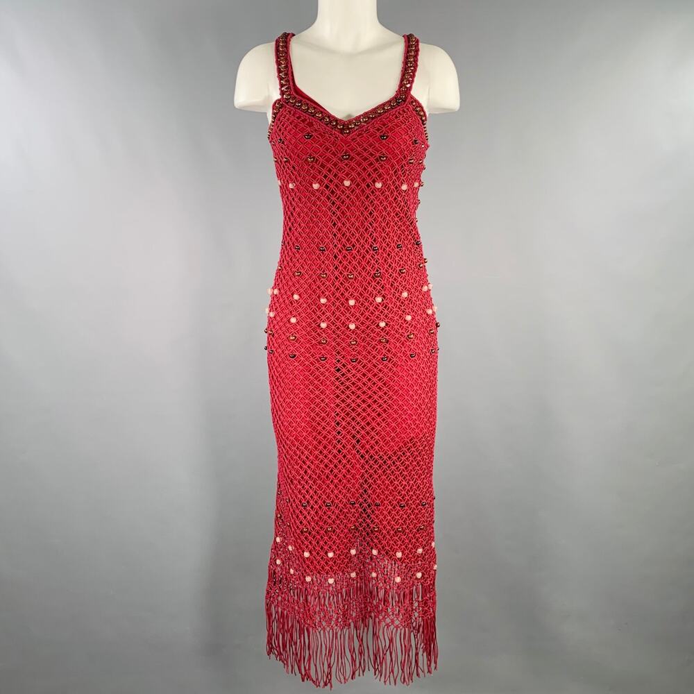 WALES BONNER Size S Burgundy Cotton Beaded Sleeveless Long Dress